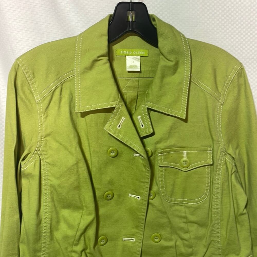 Sigrid Olsen 6 lime green cotton spandex unlined double breasted jacket euc